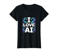 Amo l'intelligenza Artificiale, la robotica e l'apprendimento Automatico Maglietta con Stampa Grafica Economica, Donna, Nero, S