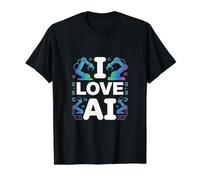 Amo l'intelligenza Artificiale, la robotica e l'apprendimento Automatico Maglietta con Stampa Grafica Economica, Uomo, Nero, L
