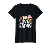 Amo Mangiare Frutta e Snack Dolci Maglietta con Stampa Grafica Economica, Donna, Nero, S