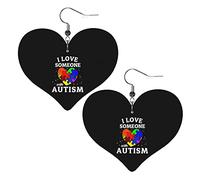 Amo qualcuno con autismo Orecchini in pelle per le donne Ciondola l'orecchino a goccia Ciondolo a cuore con gancio Regali per ragazza adulta