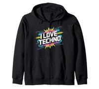Amo Techno Vibrant EDM Music Lovers Felpa con Cappuccio