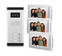 AMOCAM Sistema di videocitofono per appartamenti da 3 unità, monitor da 7 pollici, kit per videocitofono cablato per interni ed esterni, telecamera IR per interni ed esterni, monitoraggio, sblocco,