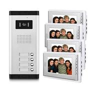 AMOCAM Sistema di videocitofono per appartamenti, kit di 4 videocitofoni domestici, monitor cablato da 7 pollici, monitoraggio di supporto telecamera esterna IR, sblocco ID, citofono a 2 vie, 1