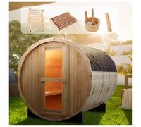 amocane Sauna esterna a botte per 6-8 persone, sauna a bassa emissione elettromagnetica, 220 V/6 kW, riscaldamento elettrico, sauna tradizionale a vapore con tetto in scandole, secchio per relax e