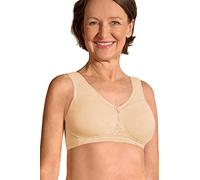 Amoena Leslie - Reggiseno da donna senza ferretto, con tasche, morbido e confortevole, sostiene e stimola il flusso linfatico, Sabbia/sabbia chiara, 6F