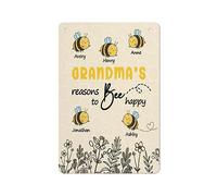 AMOGHASIDDHI Targa in metallo con ape, in alluminio, con scritta in lingua inglese "Grandma's Reasons To Bee Happy", poster vintage in metallo, 20,3 x 30,5 cm, decorazione artistica da parete per casa