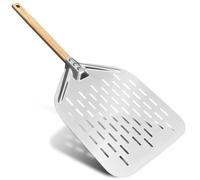 AMOJA Pala per pizza perforata 39,5 * 30 cm, pala per pizza in alluminio, pala per pizza con manico in legno rimovibile, adatta per pizza fatta in casa, pane e torte (lavabile, resistente al calore)