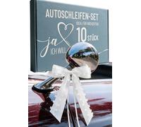 amoluna JA ICH Will - 10 fiocchi bianchi per auto con cuori | 10 fiocchi già legati per auto, con dettagli a forma di cuore, per auto da sposa e veicoli di accompagnamento, 20 × 12,5 cm