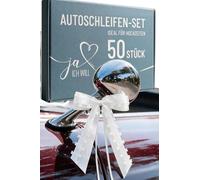 amoluna JA ICH Will - Fiocchi per auto per matrimonio, 50 fiocchi bianchi | 50 fiocchi per auto già legati per matrimoni e auto degli ospiti, con dettagli a forma di cuore per la colonna nuziale
