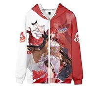 AMOMA Unisex Cosplay Gioco Honkai Star Rail Felpa con Cappuccio con Zip Casual Cappotto con Tasche(XL,HimekoRed)