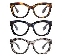 AMOMOMA AM6003 Occhiali da lettura retrò oversize da donna con blocco luce blu cerniere a molla, Tartaruga caffè C2 + tartaruga blu C3 + tartaruga grigia C4, 1.75 US