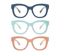 AMOMOMA AM6003 - Occhiali da lettura retrò oversize da donna con blocco luce blu e cerniere a molla, C7 Blue+C8 Brown+C9 Green, 1.50 US