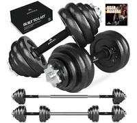 Amonax 20 30KG Pesi Palestra manubri Regolabili (15kg Coppia), Set Bodybuilding Attrezzi bilanciere con Dischi ghisa per Home Gym, Kit Sport Ideale per l'allenamento a casa, Dumbbells (Nero 30KG)