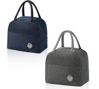 AMONENZ 2 Pezzi Borsetta Termica Piccola, Grigio e Blu Navy Borse Pranzo Ufficio, Durevole Borse Frigo Piccole, con Tasche Laterali, per Ufficio, Casa, Scuola