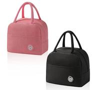 AMONENZ 2 Pezzi Borsetta Termica Piccola, Nero e Rosa Borse Pranzo Ufficio, Borse Termica Pranzo con Tasche Laterali, per Ufficio, Scuola, Casa