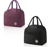 AMONENZ 2 Pezzi Borsetta Termica Piccola, Nero e Viola Borse Termica Pranzo, Resistente Borse Pranzo Ufficio, con Tasche Laterali, per Ufficio, Scuola, Casa