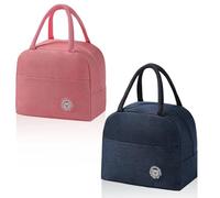 AMONENZ 2 Pezzi Borsetta Termica Piccola, Rosso e Blu Navy Borse Pranzo Ufficio, Borse Termica Pranzo con Tasche Laterali, Dotato di Due Maniglie Laterali, per Ufficio, Scuola, Casa