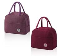AMONENZ 2 Pezzi Borsetta Termica Piccola, Viola e Rosso Vino Borse Pranzo Ufficio Donna, Borse Termica Pranzo, con Tasche Laterali, per Ufficio, Scuola, Casa