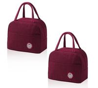 AMONENZ 2 Pezzi Rosso Vino Borsetta Termica Piccola, Bordeaux Borse Pranzo Ufficio Donna, Pieghevole Borse Termica Pranzo, con Tasche Laterali, per Ufficio, Scuola, Casa