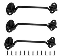 AMONENZ 3 Pezzi 150mm Chiusura a Gancio e Occhiello, Nero Ganci per Cabina, 201 Acciaio Inox Gancio Fermaporta, Ferma Persiane con 12 Viti per Porte, Finestre, Cucce per Cani, Armadi