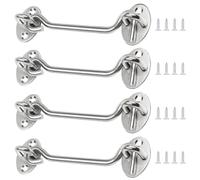 AMONENZ 4 Pezzi 100mm Ganci per Cabina, Argento Chiusura a Gancio e Occhiello, Acciaio Inossidabile 201 Ferma Persiane, Gancio Fermaporta con 16 Viti per Porte, Finestre, Armadi, Cucce per Cani