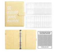 AMONENZ A5 Budget Planner Italiano, Giallo Quaderno Risparmio Soldi, Ecopelle Challenge del Risparmio, Agenda per Risparmiare Soldi con 100 Buste, per Casa, Scuola e Ufficio