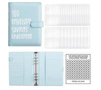 AMONENZ A5 Quaderno Risparmio Soldi, Blu Budget Planner Italiano, Ecopelle Challenge del Risparmio, Agenda per Risparmiare Soldi con 100 Buste, per Casa, Scuola e Ufficio
