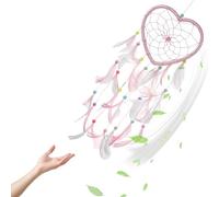 AMONENZ Acchiappasogni Grande, 45 cm Acchiappasogni di Piume, a Forma di Cuore Rosa Acchiappasogni-Unico, Sensore di Sogni con Piume e Perline, per Stanza, Finestra, Auto