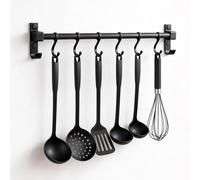 AMONENZ Barra Portautensili Cucina 40 cm, Appendi Mestoli da Cucina con 6 Ganci Rimovibili, Alluminio Barra Appendi Utensili da Cucine, Nero Ganci per Cucine, per Taglieri, Cucchiai, Forbici