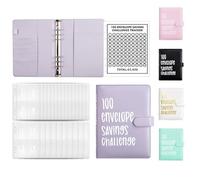 AMONENZ Budget Binder, Fogli Mobili A5 Libretto Risparmio Soldi, Pelle Viola Budget Planner, Agenda del Risparmio con 100 Buste, per Casa, Scuola e Ufficio