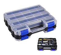 AMONENZ Cassetta Porta Minuteria con 34 Scomparti, Bifacciale Cassetta Porta Chiodi e Viti, Portatile Organizer Viti, Valigetta Attrezzi Vuota con Coperchio Trasparente, per Officine, Sale Attrezzi