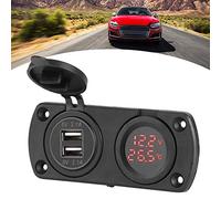 AMONIDA Accendisigari per auto 12V Termometro Voltmetro Caricabatterie per auto Doppia presa USB Accendisigari per auto camion (Rosso)