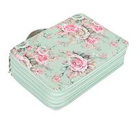 AMONIDA Astuccio Multistrato con Cerniera e 252 Scomparti per Cartoleria, Stampa Rosa, Portatile, Materiale PU, 8,1 X 11,2 X 3,9 Pollici (rose su sfondo verde)
