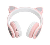 AMONIDA Auricolare Bluetooth Cat Ear, Cuffie Wireless con Riduzione del Rumore della Luce LED con Microfono e 10 Ore di Riproduzione, Ideali per Bambini Adulti Chiamate Musicali K Song (PINK)