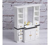 AMONIDA Bagno per Casa delle Bambole in Scala 1:12 in Legno, Set di Mobili per Casa delle Bambole, Arredamento per la Cucina del Bagno in Miniatura, Ideale per la Decorazione della delle (WHITE)