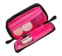 AMONIDA Borsa per il Trucco, Custodia per Cosmetici da Viaggio, Organizer per Bellezza in Tessuto di Nylon con Doppia Chiusura a Cerniera, 4 Tasche per Pennelli e Tasca in Rete, Ideale per