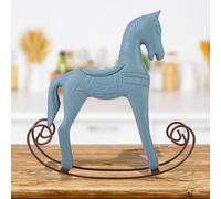 AMONIDA Cavallo a Dondolo in Legno Dipinto a Mano, Giocattolo per Bambini Splendidamente Intagliato, Perfetto per Regali e Decorazioni, Legno Nordico Resistente (azzurro)