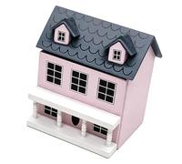AMONIDA Cottage in Miniatura in Scala 1:12 per Casa delle Bambole Affascinante Modello di Casetta in Legno con Tetto Spiovente Grigio per Collezionisti di Bambole (PINK)