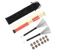 AMONIDA Kit Bacchette 5A con Spazzola Retrattile e Ammortizzatore Lavabile per Batteristi Include Borsa in Velluto 2 Spazzole 2 Bastoncini (M02762 Caffè)
