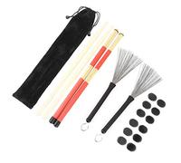 AMONIDA Kit di Bacchette con Spazzola per Batteria in Legno D'acero di Alta qualità e Ammortizzatore per Musicisti Borsa Portatile in Velluto 2 Spazzole per Batteria 2 Bacchette per (M02763 nero)
