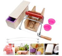 AMONIDA Kit di Stampi per Sapone in Silicone da 1200 Ml 9 Pezzi con Tagliapane in Legno e Tagliafili per la Produzione di Sapone Fai-da-te e Produzione di Candele da Forno