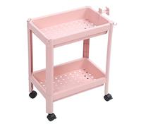 AMONIDA Scaffale da Pavimento per Bagno Stabile e Indipendente, Organizer Compatto per Angolo Bagno Rosa (2 strati (con ruote))