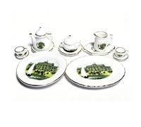 AMONIDA Set da tè in Miniatura 1:12 con Finiture Dorate e Design Distintivo per la Decorazione della Casa delle Bambole - Set in Ceramica da 12 Pezzi (da tè da tavola in ceramica)