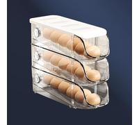 AMONIDA Set di Contenitori per Uova per Frigorifero, Design Impilabile a Rotolamento Automatico per Un'organizzazione Efficiente della, 3 Pezzi in Plastica, 10,2x8,9x3,7 Pollici (WHITE)