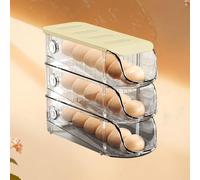 AMONIDA Set di Contenitori per Uova per Frigorifero, Design Impilabile a Rotolamento Automatico per Un'organizzazione Efficiente della, 3 Pezzi in Plastica, 10,2x8,9x3,7 Pollici (bianco panna)