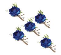 AMONIDA Wedding Corsage Rose 5PCS Fiore Artificiale Boutonniere per la Sposa e lo Sposo Leggero Stile Coreano (BLUE)