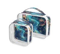 Amooorous 2 Pack A City Of Flowers chiaro decorativo viaggio borse da toilette TSA approvato trasparente trucco pennello borsa Airport Airline Compliant Bolsa de maquillaje, una città di fiori, 1 size