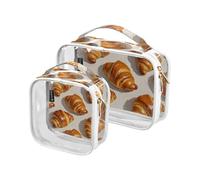 Amooorous 2 Pack A Croissant in pittura a olio marrone chiaro borsa da toilette decorativa per le donne TSA approvato borse cosmetiche da viaggio impermeabili per le donne Aeroporto Compagnia aerea