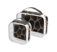 Amooorous 2 Pack Animal Buffalo Pelle Texture Nero Trasparente Borsa da toilette Decorativa Piccola TSA Approvata Portatile Borsa per il Trucco Airport Airline Compliant Macchia Para, Animali, pelle
