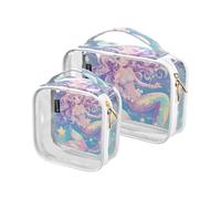 Amooorous 2 Pack Anime-style Cute Mermaid Stars Fantasy chiaro decorativo borsa da toilette appeso TSA approvato multifunzionale viaggio cosmetico borsa da uomo kit da barba maquillaje para, Anime,